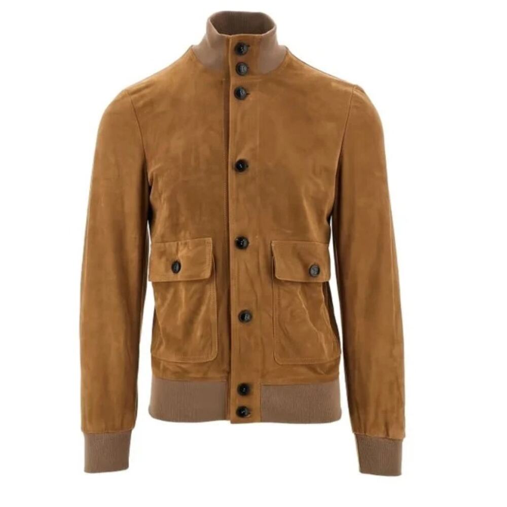 Dacute Men's Brown Suede Bomber Jacket  Size 46 | S